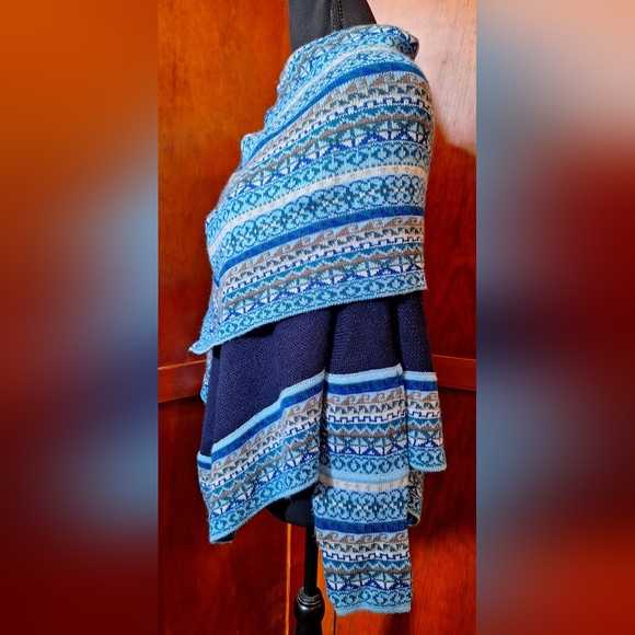 🦙NWOT ECOLOGIC ARTS alpaca wool sleeved poncho in vibrant blues. Size S - Picture 3 of 9